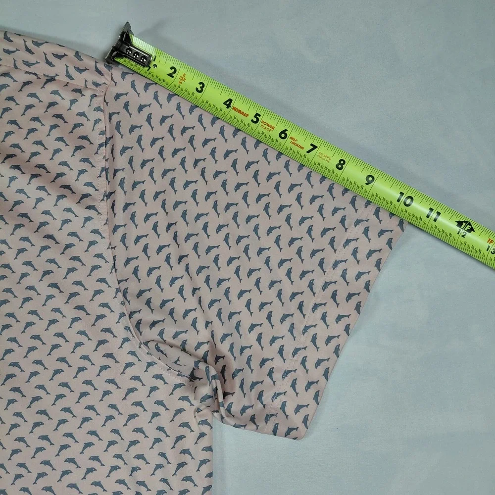 Footjoy FJ Mens Golf Polo Shirt M Pink Dolphin Print Short Sleeve Collared